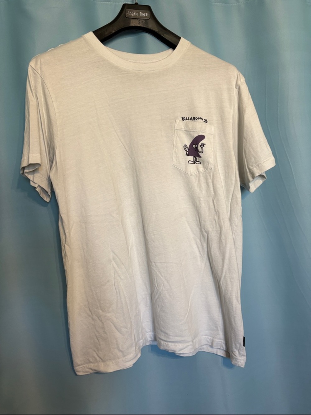 Billabong White Short Sleeve Pocket Tee with Purple Cartoon
